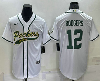 Men's Green Bay Packers #12 Aaron Rodgers White Stitched MLB Cool Base Nike Baseball Jersey