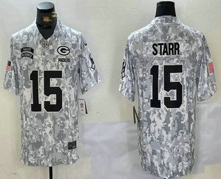 Men's Green Bay Packers #15 Bart Starr Arctic Camo 2024 FUSE Salute to Service Limited Stitched Jersey