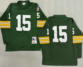 Men's Green Bay Packers #15 Bart Starr Green Long Sleeve 1969 Throwback Jersey