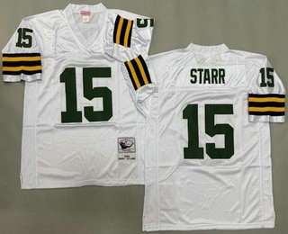 Men's Green Bay Packers #15 Bart Starr White 1969 Throwback Jersey