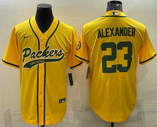 Men's Green Bay Packers #23 Jaire Alexander Yellow With Patch Cool Base Stitched Baseball Jersey
