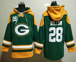 Men's Green Bay Packers #28 AJ Dillon Green Ageless Must Have Lace Up Pullover Hoodie