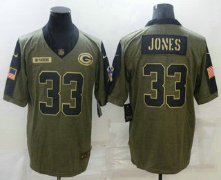 Men's Green Bay Packers #33 Aaron Jones 2021 Olive Salute To Service Limited Stitched Jersey