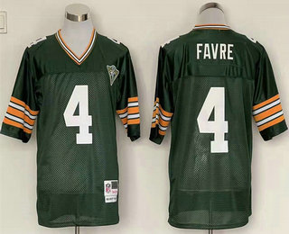 Men's Green Bay Packers #4 Brett Favre Green 75TH Throwback Stitched Jersey