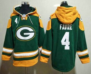 Men's Green Bay Packers #4 Brett Favre Green Ageless Must Have Lace Up Pullover Hoodie