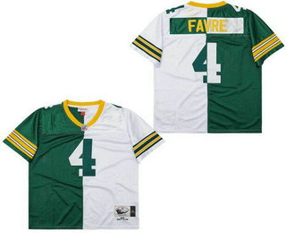 Men's Green Bay Packers #4 Brett Favre Green White Split 1996 Throwback Jersey