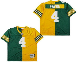 Men's Green Bay Packers #4 Brett Favre Green Yellow Split 1996 Throwback Jersey