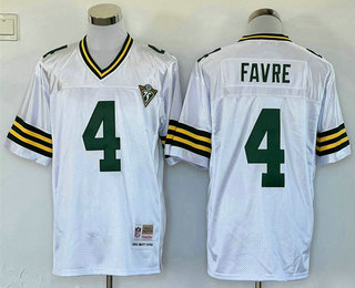 Men's Green Bay Packers #4 Brett Favre White 75TH Throwback Stitched Jersey