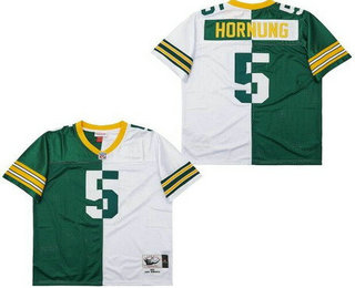 Men's Green Bay Packers #5 Paul Hornung Green White Split 1961 Throwback Jersey