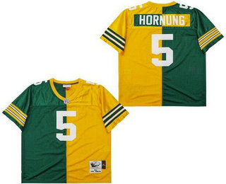 Men's Green Bay Packers #5 Paul Hornung Green Yellow Split 1961 Throwback Jersey