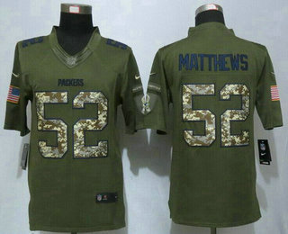 Men's Green Bay Packers #52 Clay Matthews Green Salute to Service 2015 NFL Nike Limited Jersey