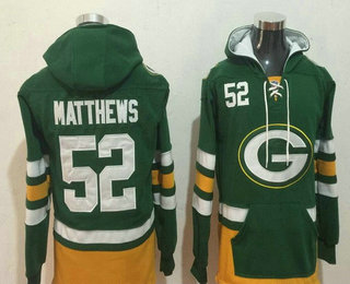 Men's Green Bay Packers #52 Clay Matthews NEW Green Pocket Stitched NFL Pullover Hoodie