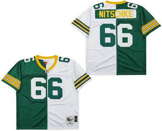 Men's Green Bay Packers #66 Ray Nitschke Green White Split 1969 Throwback Jersey