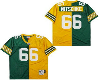 Men's Green Bay Packers #66 Ray Nitschke Green Yellow Split 1969 Throwback Jersey