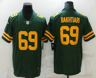 Men's Green Bay Packers #69 David Bakhtiari Green Yellow 2021 Vapor Untouchable Stitched NFL Nike Limited Jersey