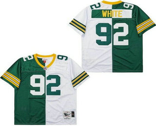 Men's Green Bay Packers #92 Reggie White Green White Split 1996 Throwback Jersey