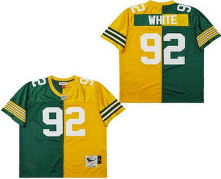 Men's Green Bay Packers #92 Reggie White Green Yellow Split 1996 Throwback Jersey