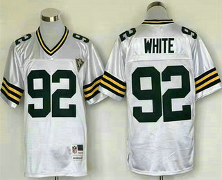 Men's Green Bay Packers #92 Reggie White White 75TH Throwback Jersey