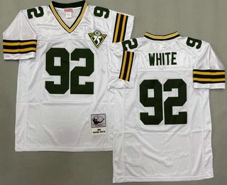 Men's Green Bay Packers #92 Reggie White White 75th 1993 Throwback Jersey