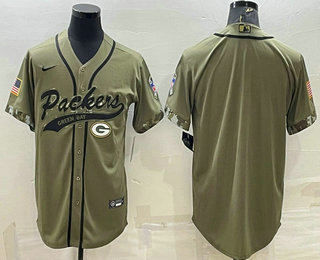 Men's Green Bay Packers Blank Olive Salute to Service Cool Base Stitched Baseball Jersey