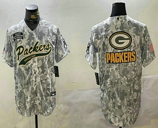 Men's Green Bay Packers Team Logo 2024 Arctic Camo Salute to Service Stitched Baseball Jersey