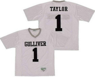 Men's Gulliver Prep High School #1 Sean Taylor White Football Jersey