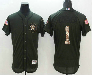 Men's Houston Astros #1 Carlos Correa Green Salute to Service 2016 Flexbase Majestic Baseball Jersey