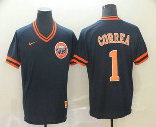 Men's Houston Astros #1 Carlos Correa Navy Blue Nike Cooperstown Collection Legend V Neck Jersey