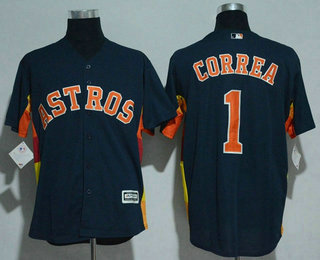 Men's Houston Astros #1 Carlos Correa Navy Blue Stitched MLB Majestic Cool Base Jersey