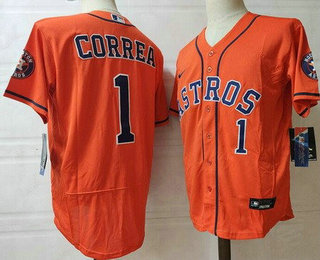 Men's Houston Astros #1 Carlos Correa Orange Authentic Jersey