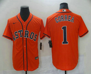 Men's Houston Astros #1 Carlos Correa Orange Stitched MLB Cool Base Nike Jersey