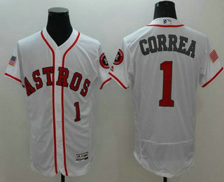 Men's Houston Astros #1 Carlos Correa White Fashion Stars & Stripes 2016 Flexbase MLB Independence Day Jersey