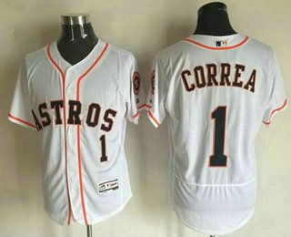 Men's Houston Astros #1 Carlos Correa White Home 2016 Flexbase Majestic Baseball Jersey