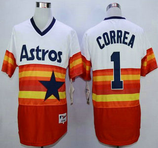 Men's Houston Astros #1 Carlos Correa White With Orange 1980 Turn Back The Clock Jersey