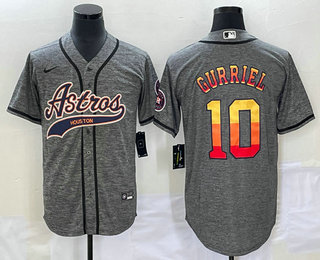 Men's Houston Astros #10 Yuli Gurriel Grey Gridiron Cool Base Stitched Baseball Jersey 02