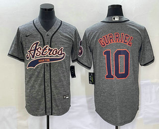 Men's Houston Astros #10 Yuli Gurriel Grey Gridiron Cool Base Stitched Baseball Jersey