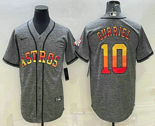 Men's Houston Astros #10 Yuli Gurriel Grey With Patch Cool Base Stitched Baseball Jersey