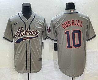 Men's Houston Astros #10 Yuli Gurriel Grey With Patch Cool Base Stitched Baseball Jersey