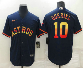 Men's Houston Astros #10 Yuli Gurriel Navy Blue Rainbow Stitched MLB Cool Base Nike Jersey