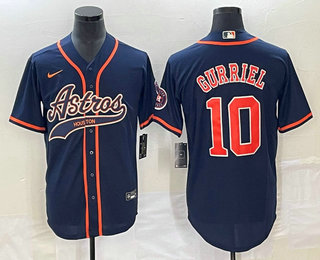 Men's Houston Astros #10 Yuli Gurriel Navy Blue With Patch Cool Base Stitched Baseball Jersey