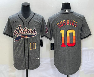 Men's Houston Astros #10 Yuli Gurriel Number Grey Gridiron Cool Base Stitched Baseball Jersey 2