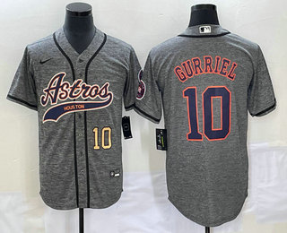 Men's Houston Astros #10 Yuli Gurriel Number Grey Gridiron Cool Base Stitched Baseball Jersey