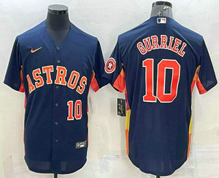 Men's Houston Astros #10 Yuli Gurriel Number Navy Blue With Patch Stitched MLB Cool Base Nike Jersey