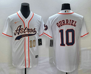 Men's Houston Astros #10 Yuli Gurriel Number White With Patch Cool Base Stitched Baseball Jersey