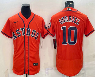 Men's Houston Astros #10 Yuli Gurriel Orange Stitched MLB Flex Base Nike Jersey