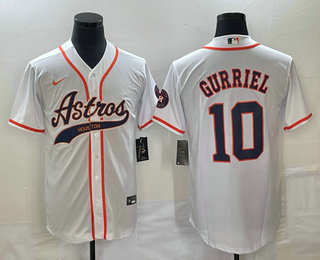 Men's Houston Astros #10 Yuli Gurriel White With Patch Cool Base Stitched Baseball Jersey