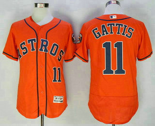 Men's Houston Astros #11 Evan Gattis Orange Stitched MLB 2016 Majestic Flex Base Jersey