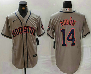 Men's Houston Astros #14 Mauricio Dubon Grey With Patch Cool Base Stitched Baseball Jersey