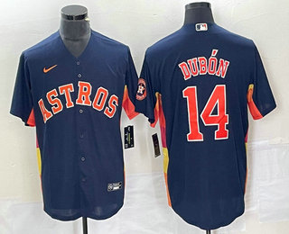 Men's Houston Astros #14 Mauricio Dubon Navy Blue With Patch Cool Base Stitched Baseball Jersey