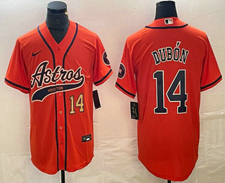 Men's Houston Astros #14 Mauricio Dubon Number Orange With Patch Cool Base Stitched Baseball Jersey